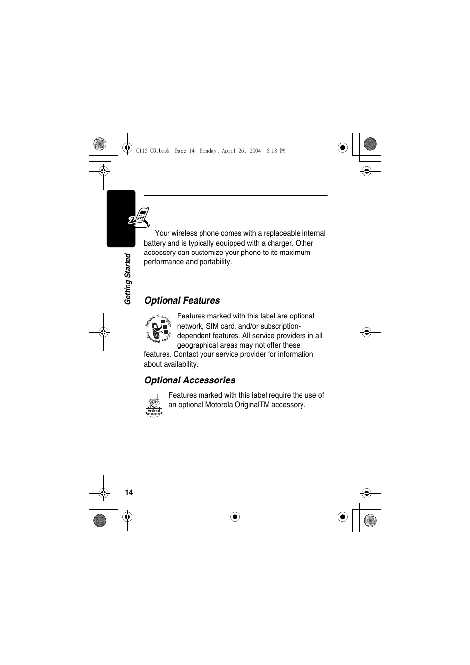 Getting started, Package content, About this manual | Motorola C115 User Manual | Page 15 / 82