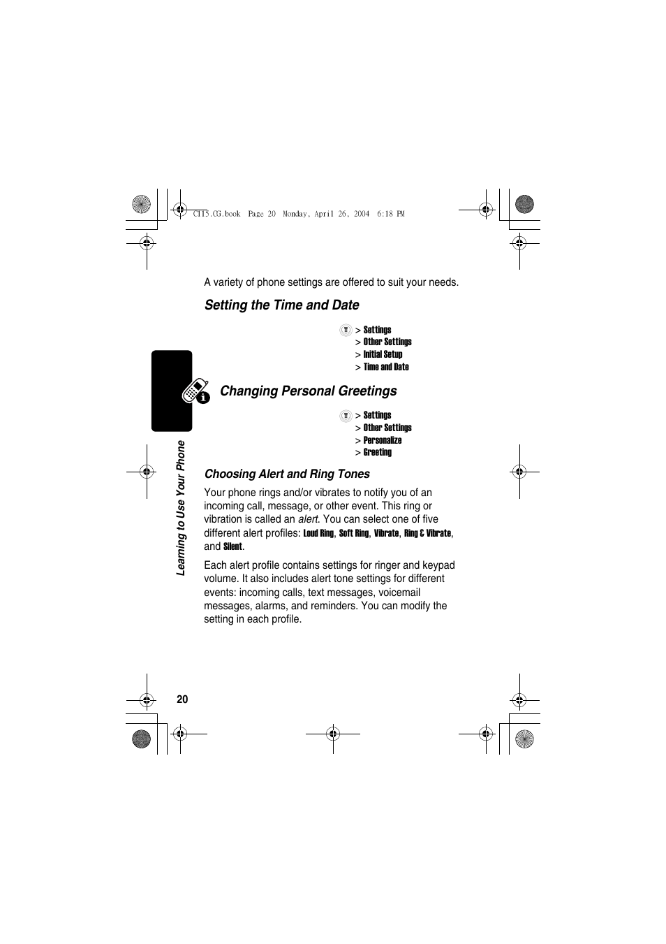 Setting up your phone | Motorola C115 User Manual | Page 21 / 82