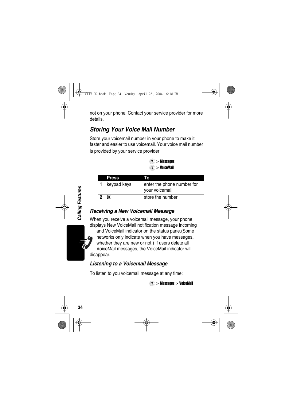 Storing your voice mail number | Motorola C115 User Manual | Page 35 / 82