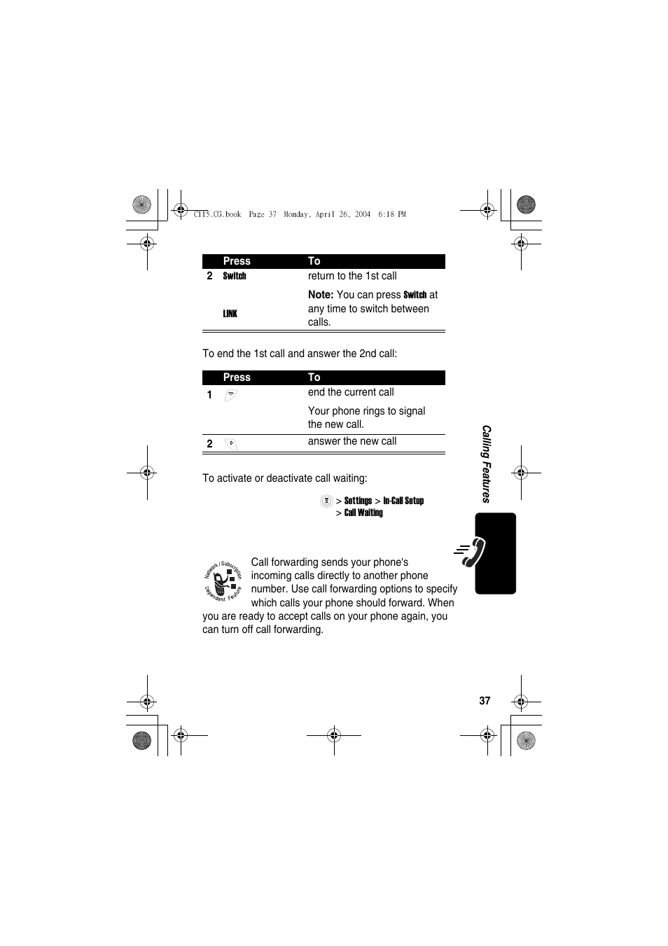 Forwarding a call | Motorola C115 User Manual | Page 38 / 82