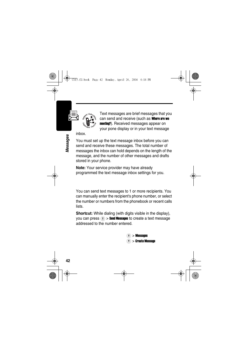 Messages, Sending messages | Motorola C115 User Manual | Page 43 / 82