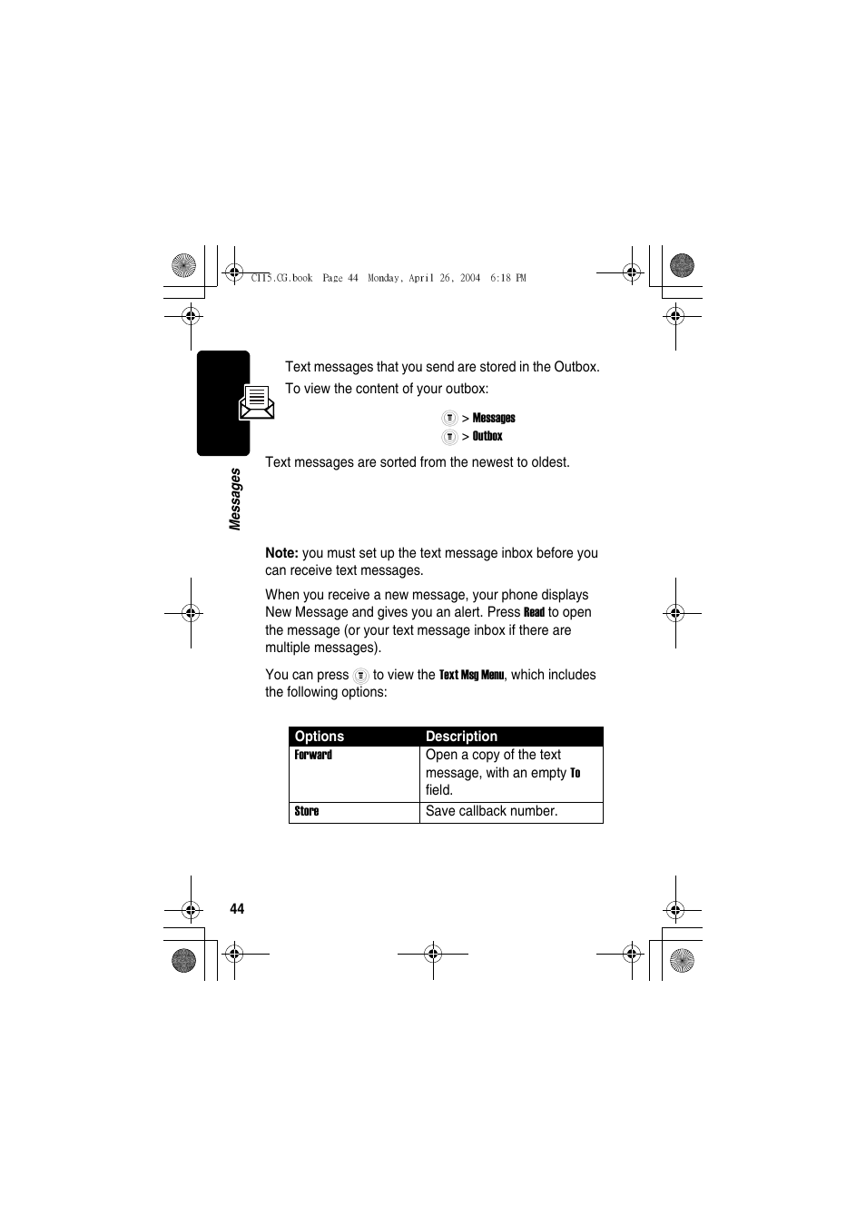 Viewing message status, Receiving and reading messages | Motorola C115 User Manual | Page 45 / 82