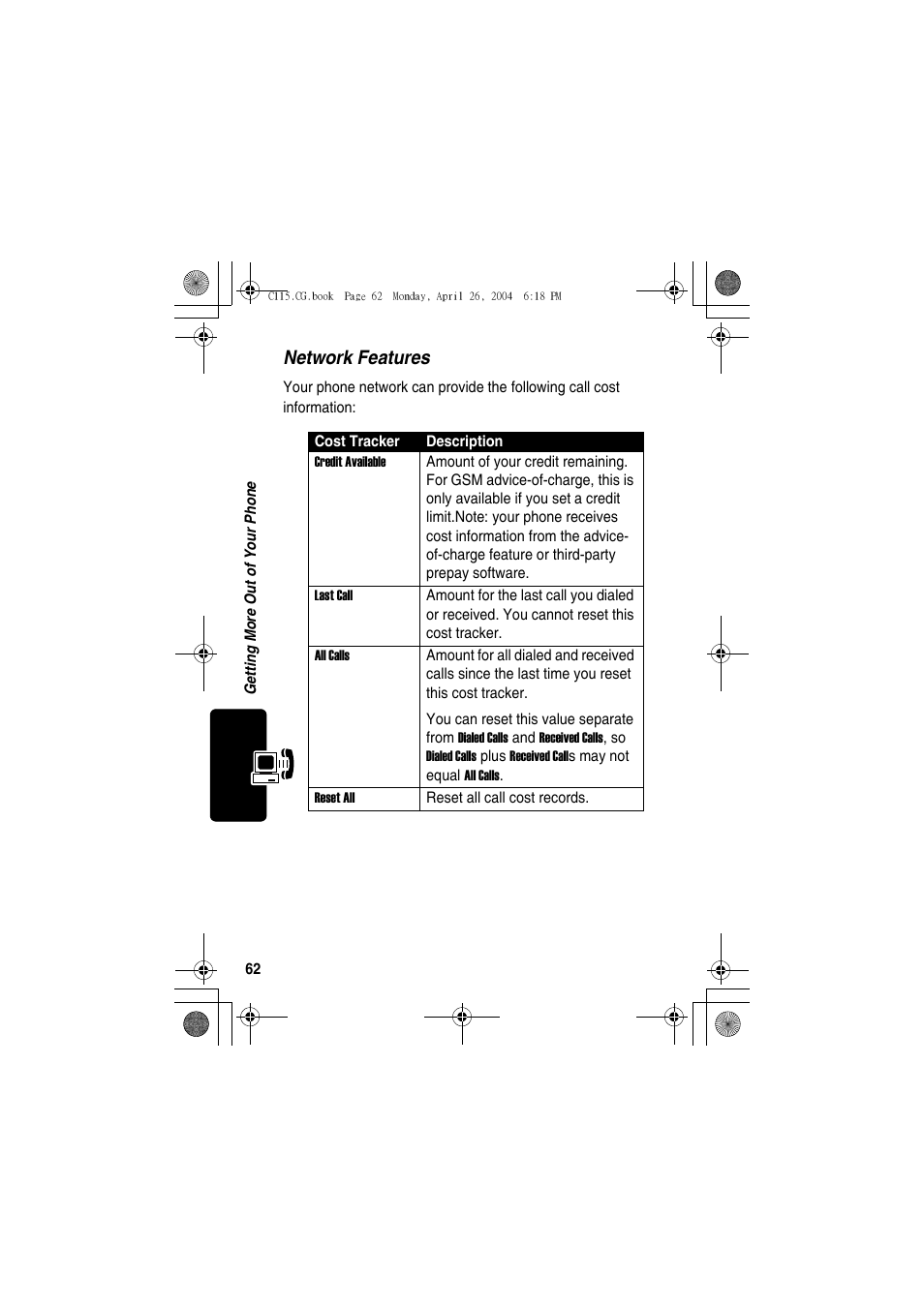 Network features | Motorola C115 User Manual | Page 63 / 82