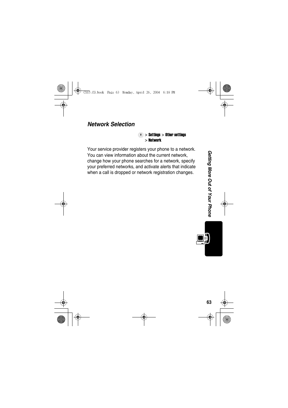 Network features, Network selection | Motorola C115 User Manual | Page 64 / 82