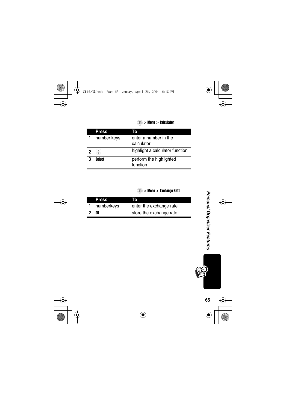 Calculator converting currency | Motorola C115 User Manual | Page 66 / 82