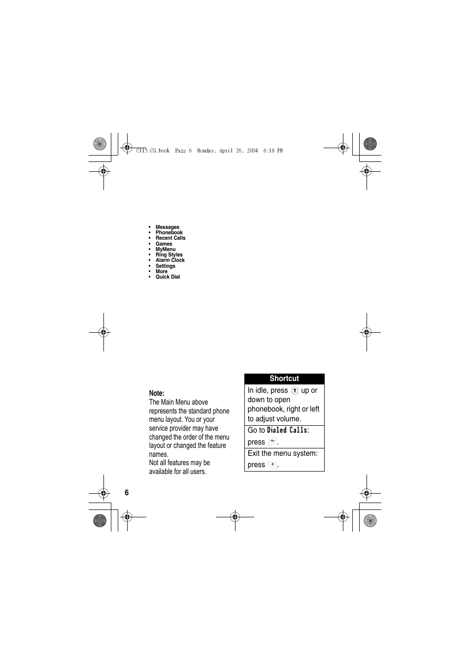 Menu map, Main menu | Motorola C115 User Manual | Page 7 / 82