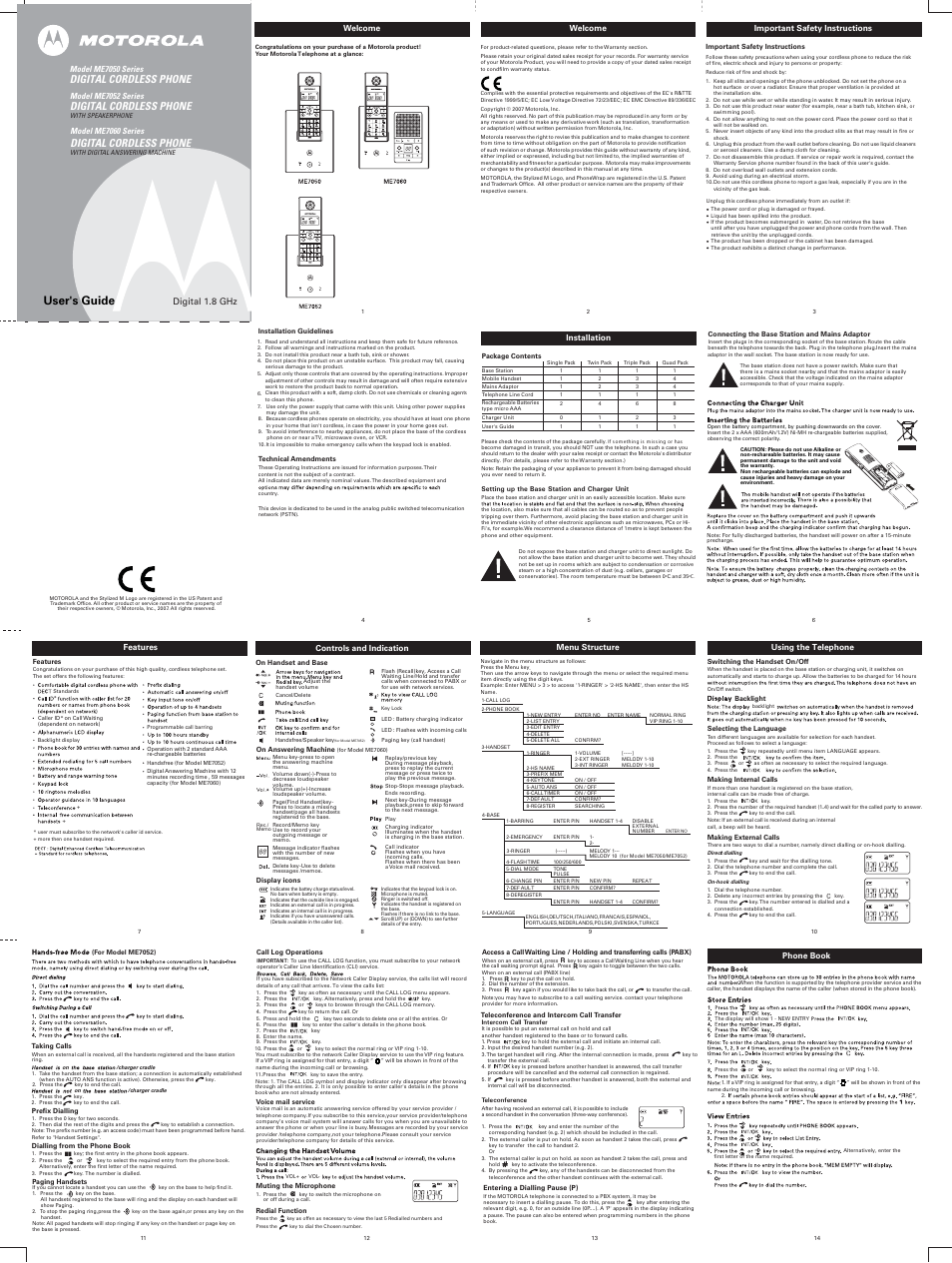 Motorola ME7052 User Manual | 2 pages