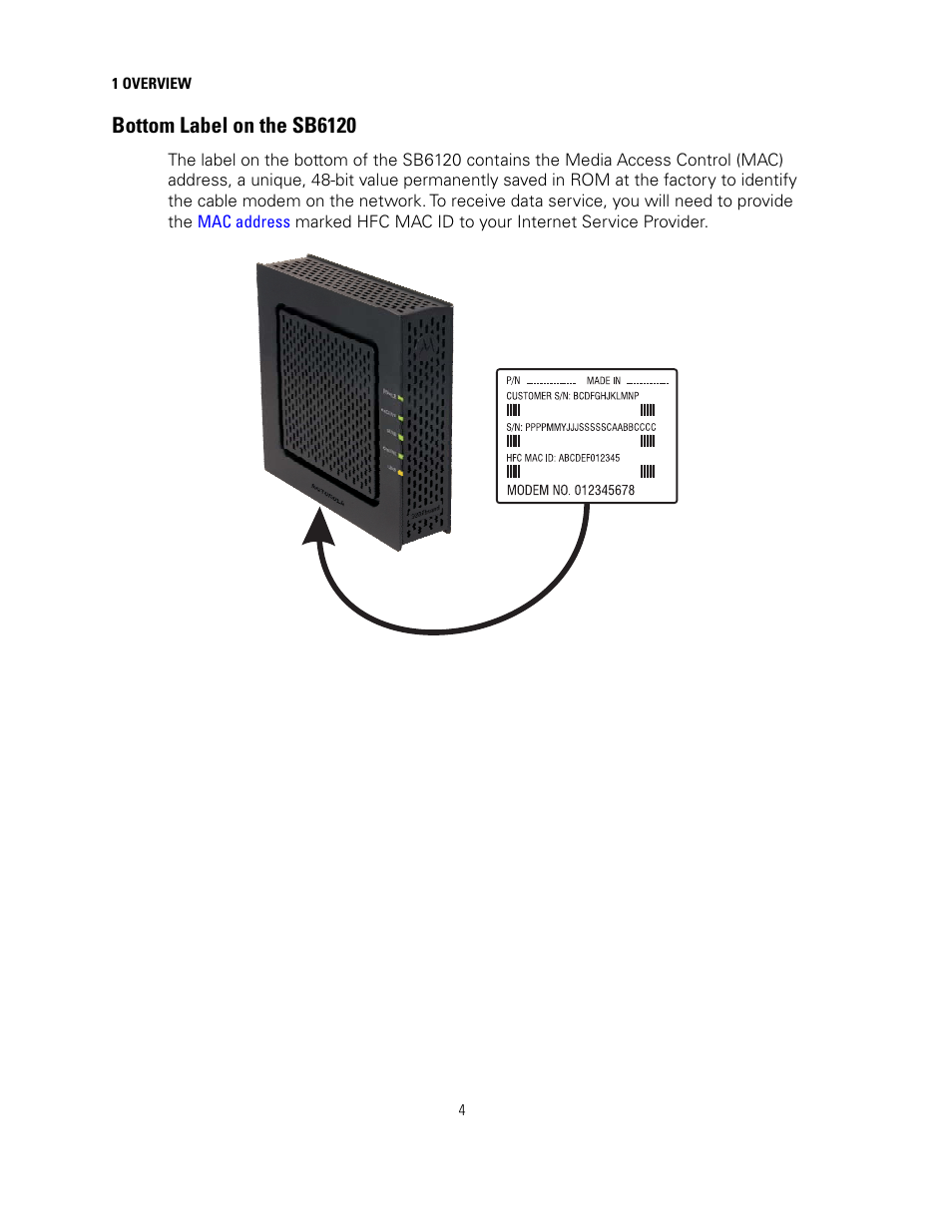 Bottom label on the sb6120 | Motorola SURFboard SB6121 User Manual | Page 11 / 40