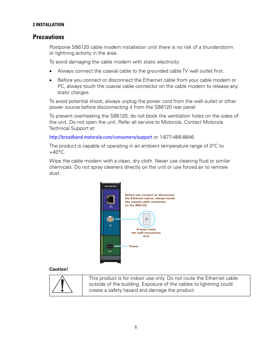 Precautions | Motorola SURFboard SB6121 User Manual | Page 13 / 40