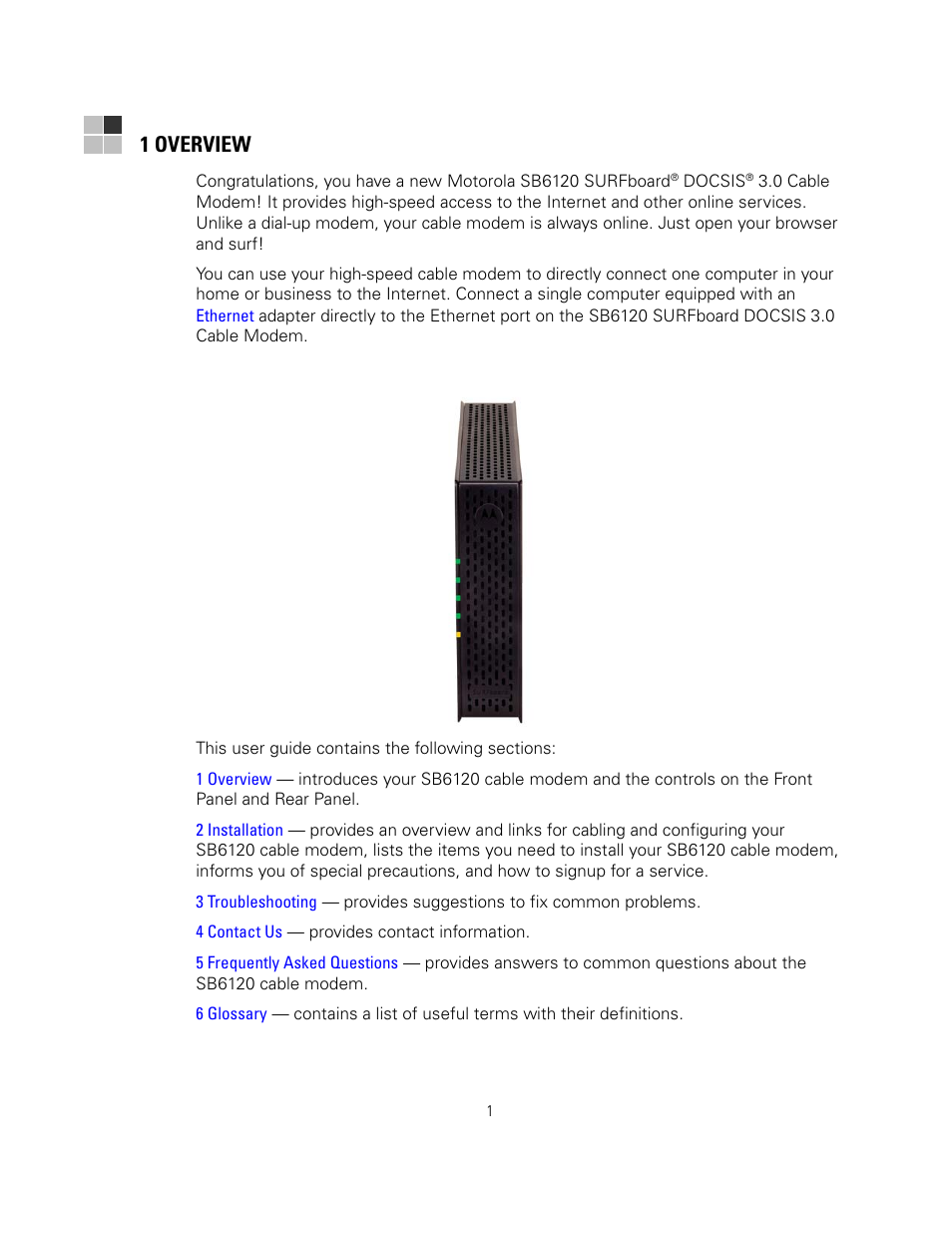 1 overview | Motorola SURFboard SB6121 User Manual | Page 8 / 40