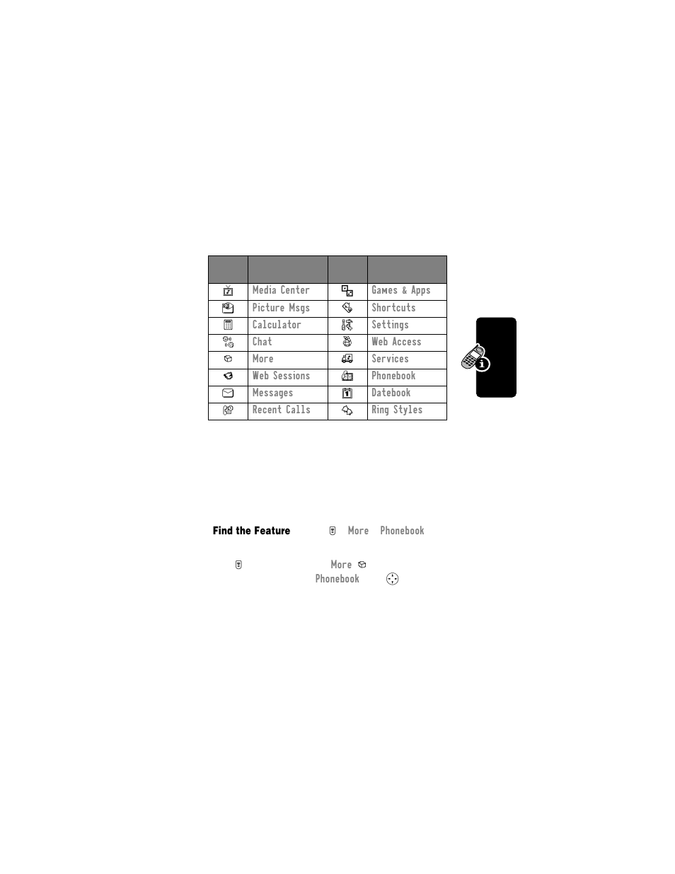 Select a menu feature | Motorola T720i User Manual | Page 31 / 112
