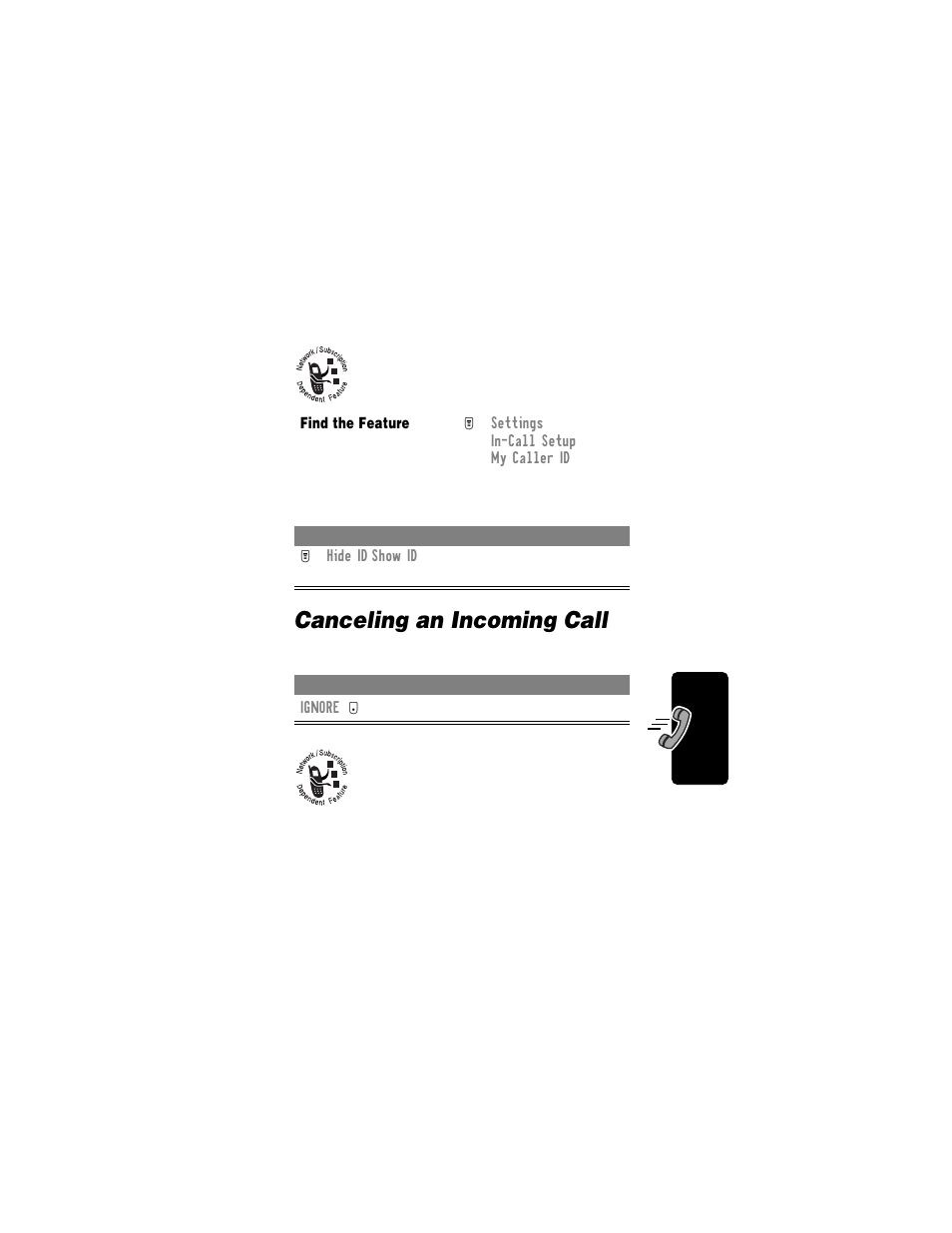 Canceling an incoming call, Outgoing calls | Motorola T720i User Manual | Page 55 / 112