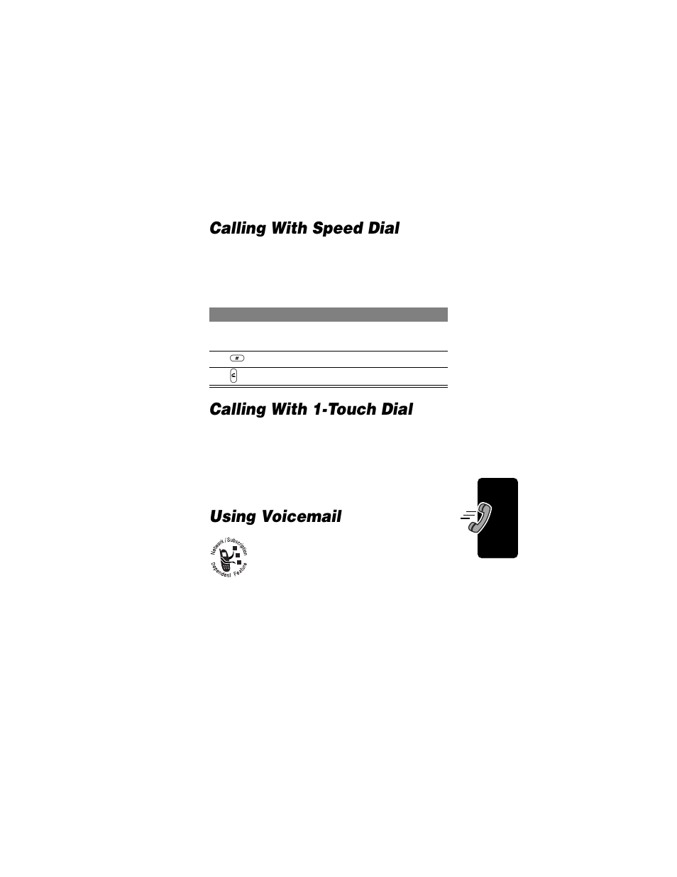 Calling with speed dial, Calling with 1-touch dial, Using voicemail | Motorola T720i User Manual | Page 61 / 112