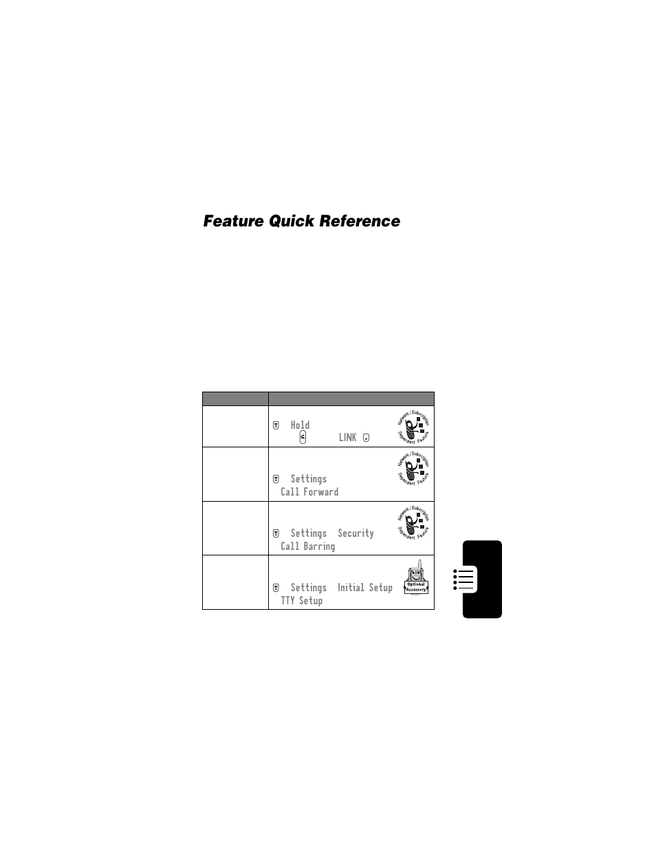 Feature quick reference, Calling features | Motorola T720i User Manual | Page 71 / 112