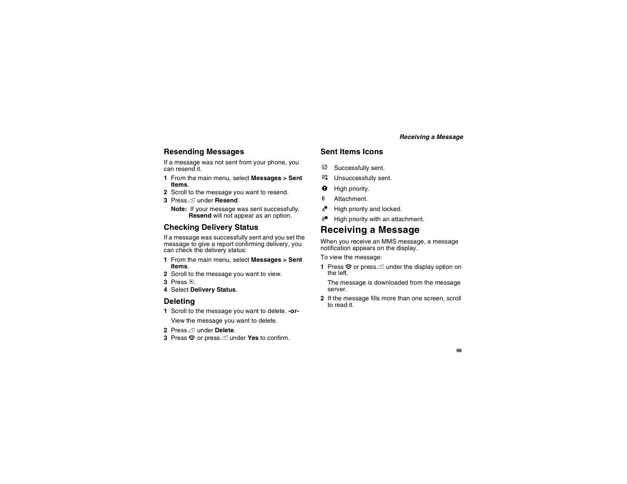 Receiving a message | Motorola i560 User Manual | Page 105 / 209