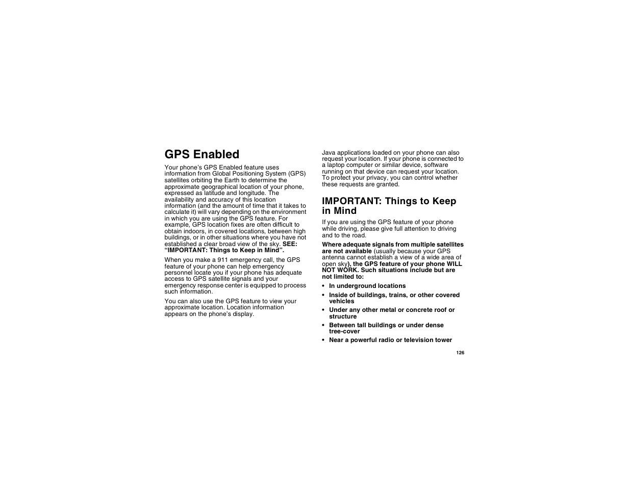 Gps enabled, Important: things to keep in mind | Motorola i560 User Manual | Page 135 / 209