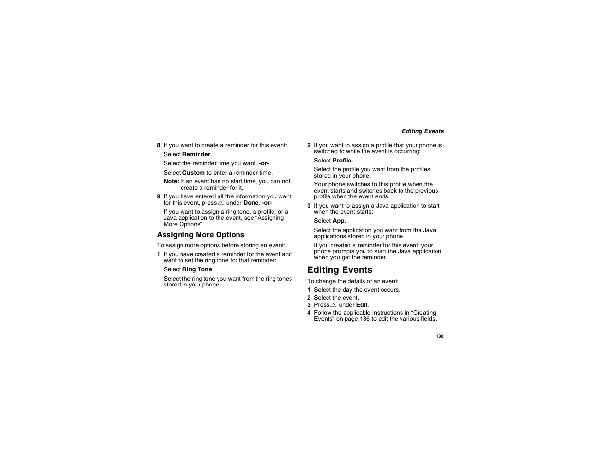 Editing events | Motorola i560 User Manual | Page 147 / 209