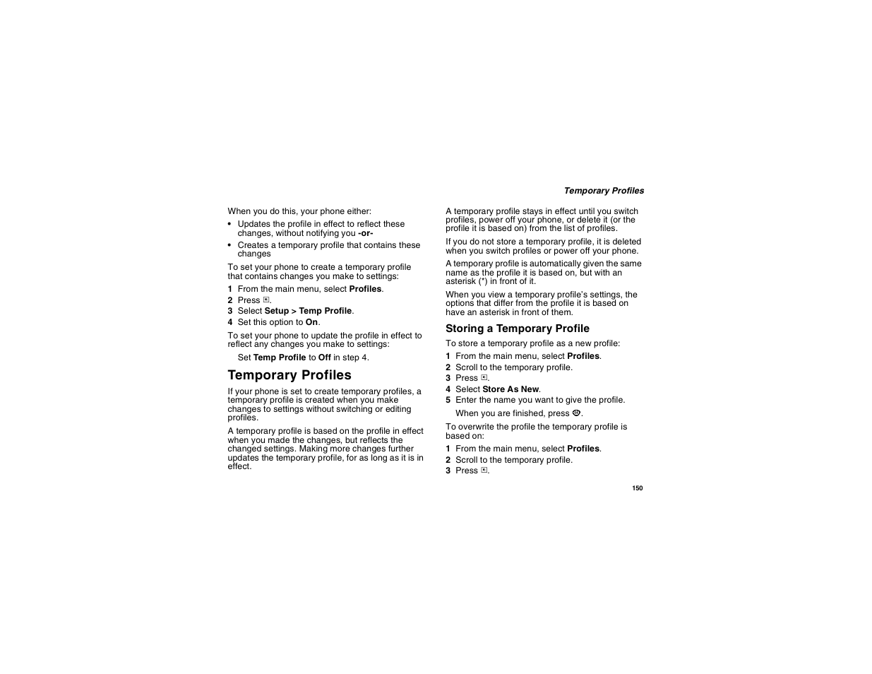Temporary profiles | Motorola i560 User Manual | Page 159 / 209