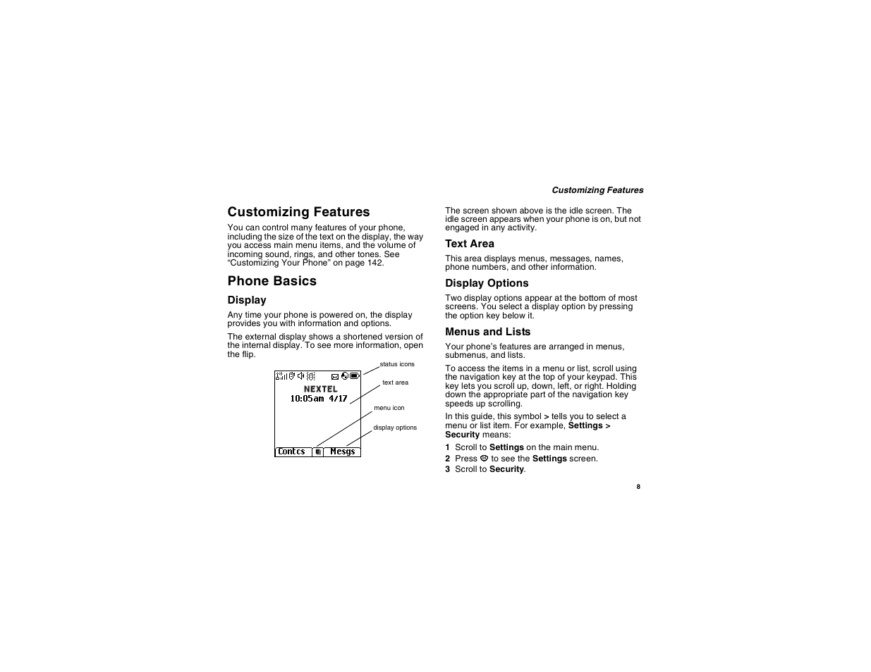 Customizing features, Phone basics | Motorola i560 User Manual | Page 17 / 209