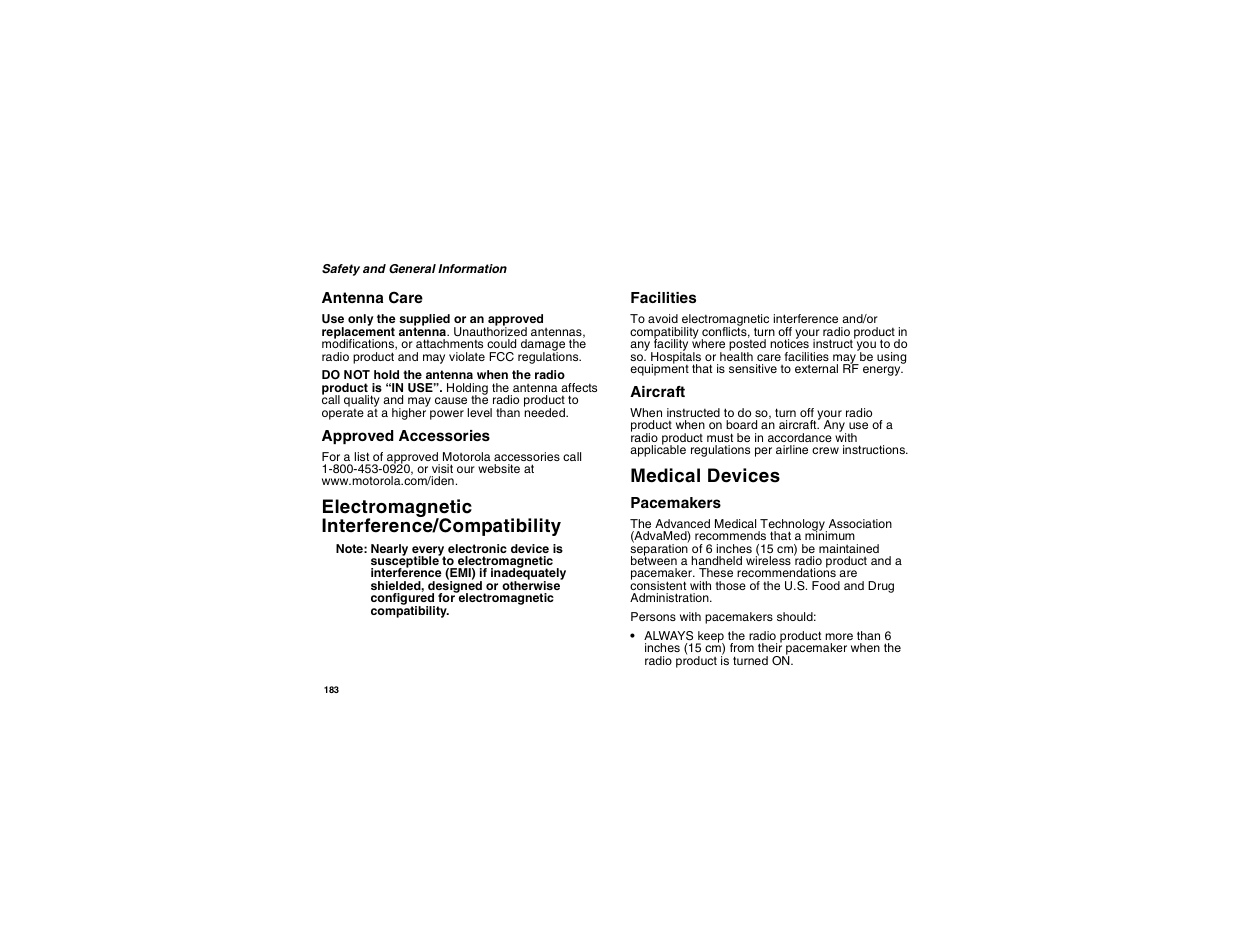 Electromagnetic interference/compatibility, Medical devices | Motorola i560 User Manual | Page 192 / 209