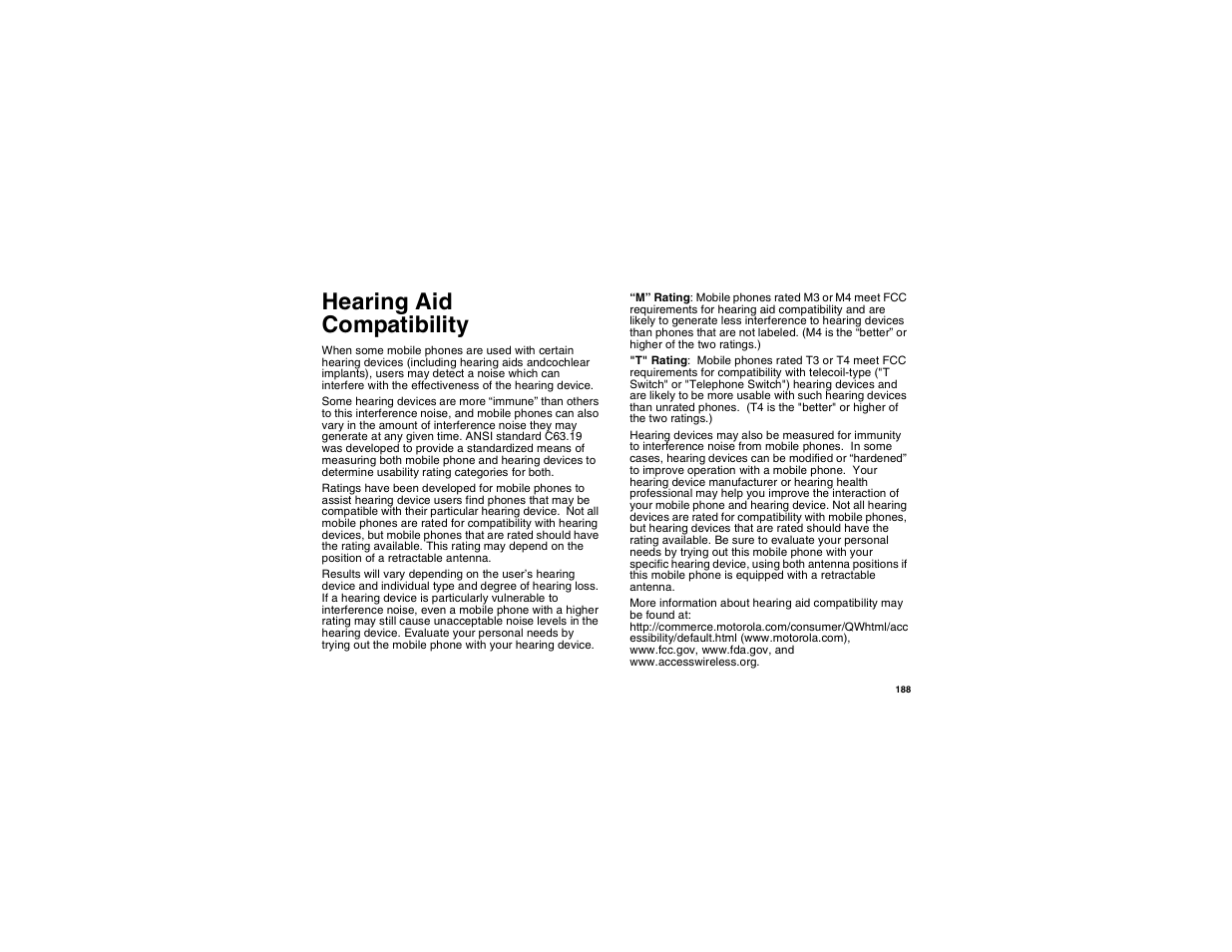 Hearing aid compatibility | Motorola i560 User Manual | Page 197 / 209