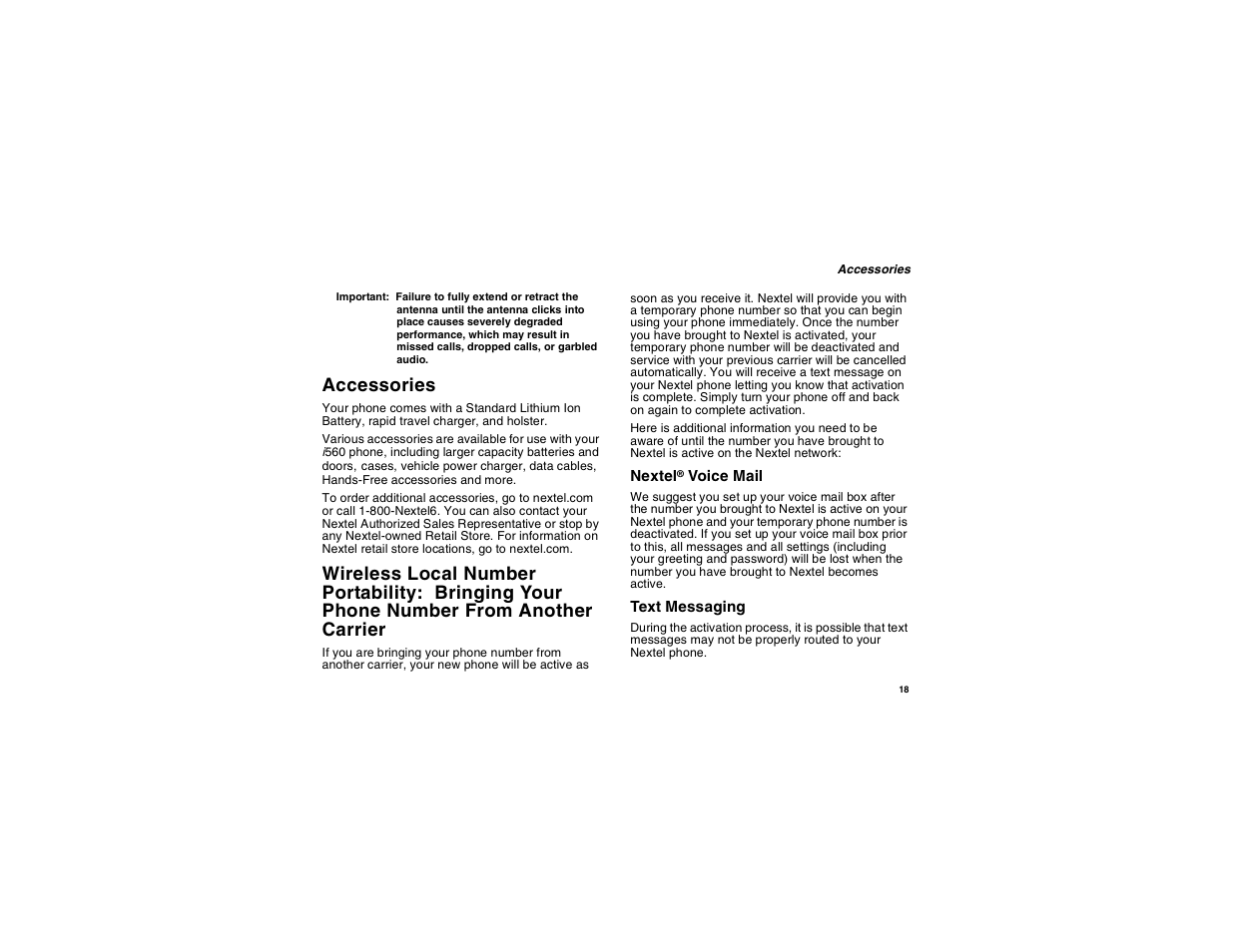 Accessories, Wireless local number portability: bringing, Your phone number from another | Carrier | Motorola i560 User Manual | Page 27 / 209
