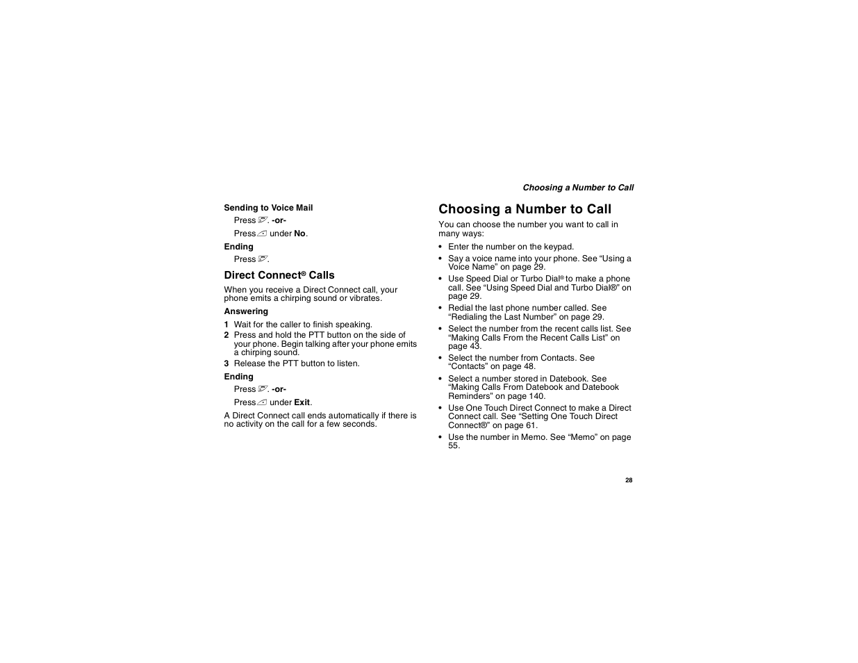 Choosing a number to call | Motorola i560 User Manual | Page 37 / 209