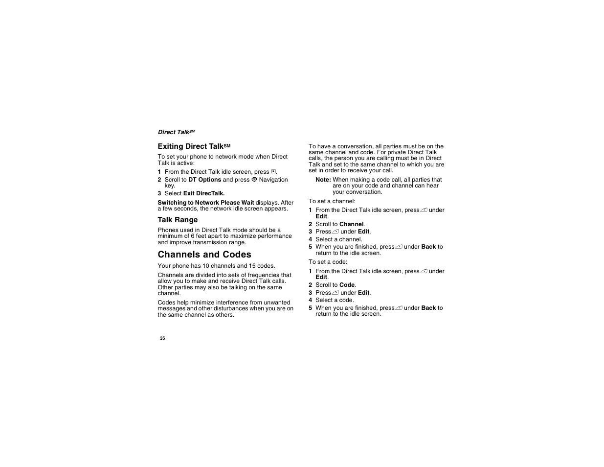 Channels and codes | Motorola i560 User Manual | Page 44 / 209