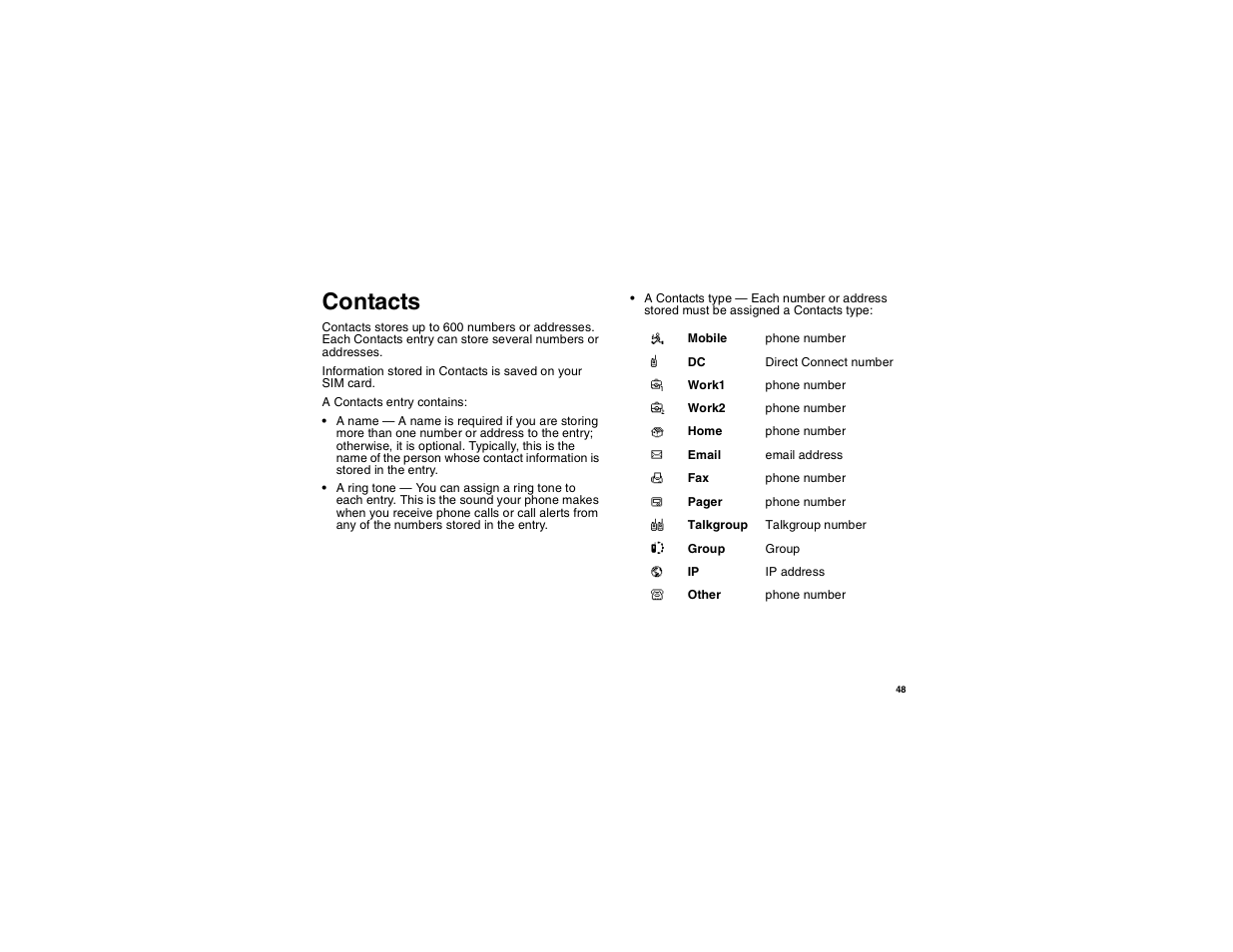 Contacts | Motorola i560 User Manual | Page 57 / 209