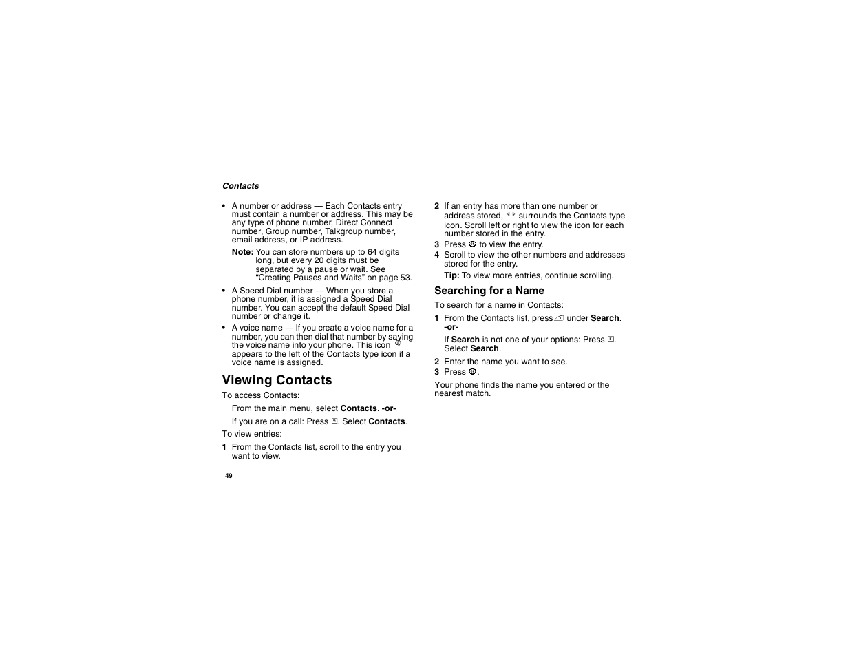 Viewing contacts | Motorola i560 User Manual | Page 58 / 209