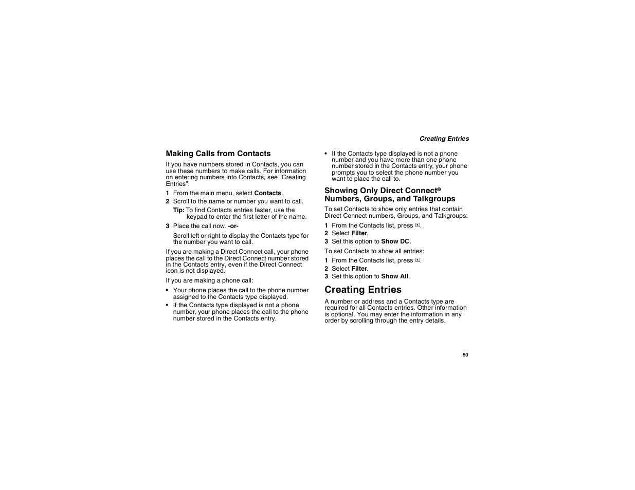 Creating entries | Motorola i560 User Manual | Page 59 / 209
