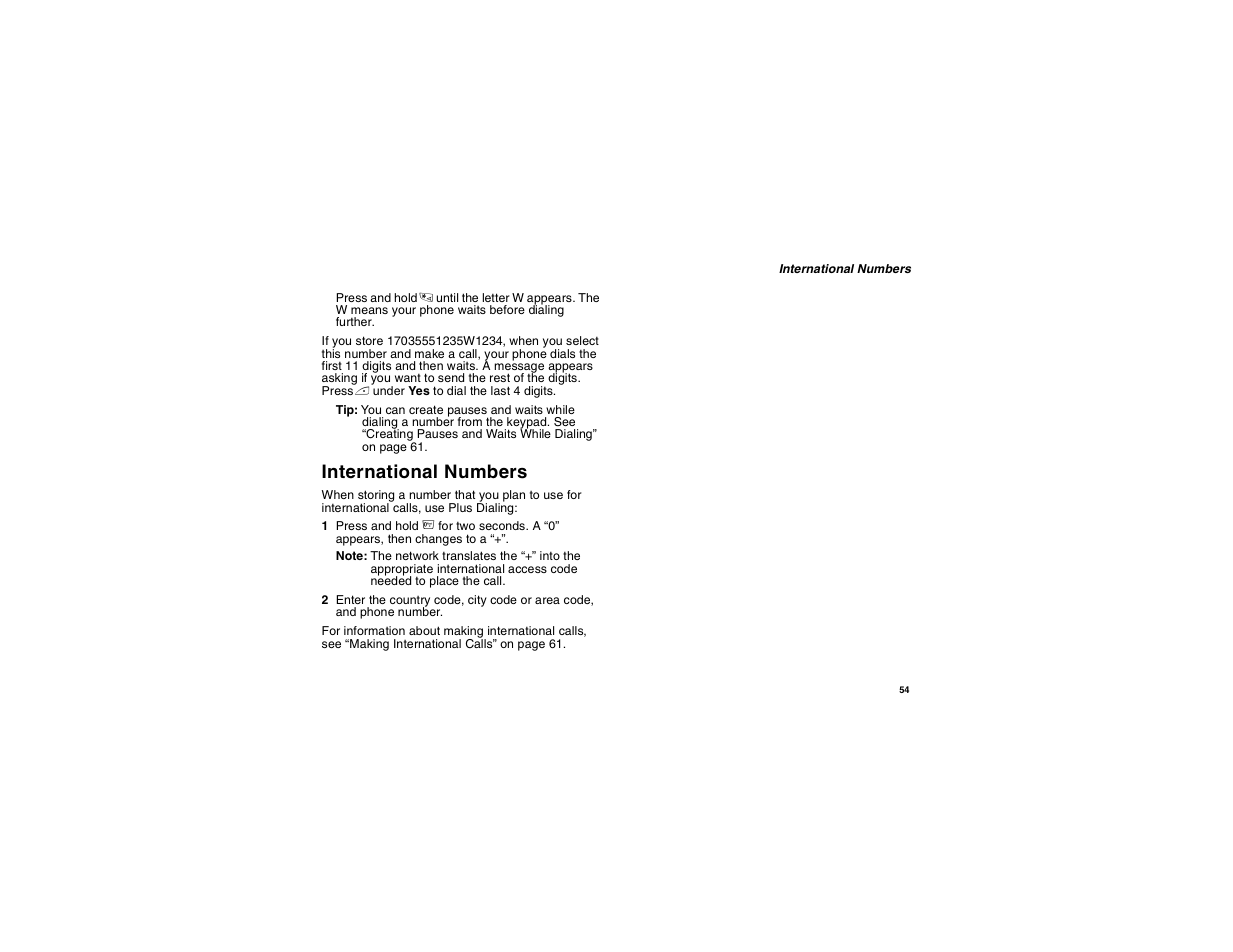 International numbers | Motorola i560 User Manual | Page 63 / 209