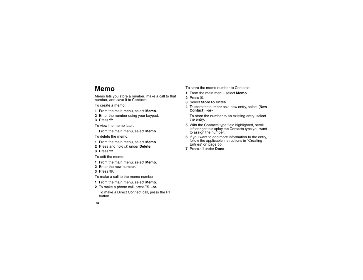 Memo | Motorola i560 User Manual | Page 64 / 209