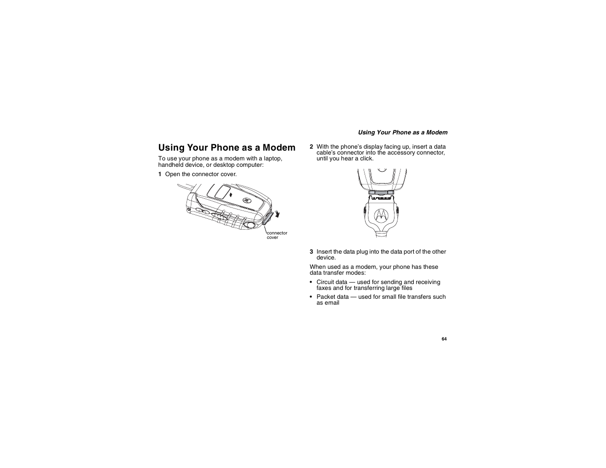 Using your phone as a modem | Motorola i560 User Manual | Page 73 / 209