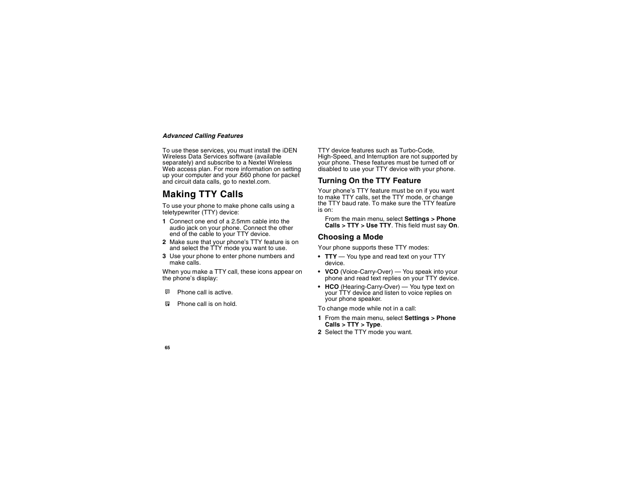 Making tty calls | Motorola i560 User Manual | Page 74 / 209