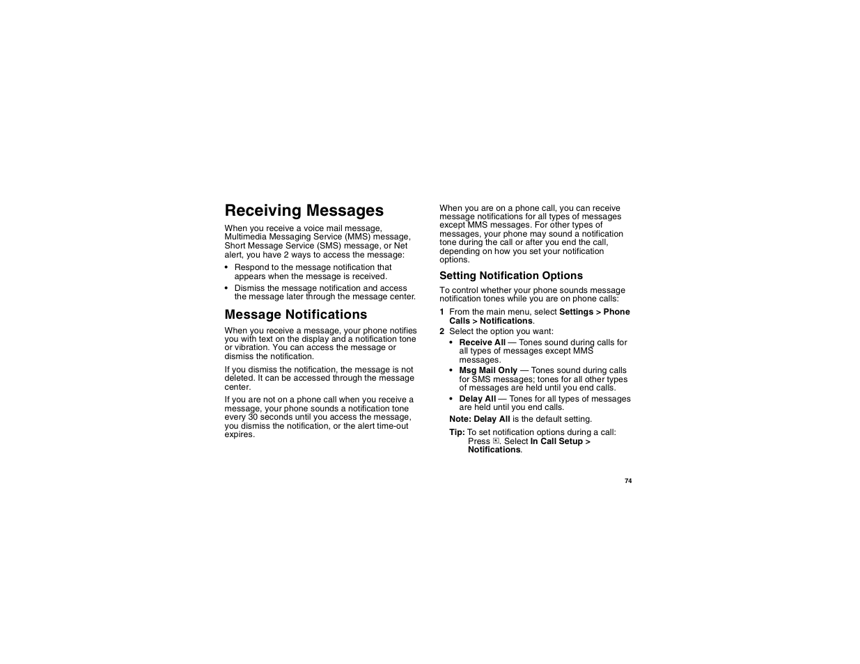 Receiving messages, Message notifications | Motorola i560 User Manual | Page 83 / 209