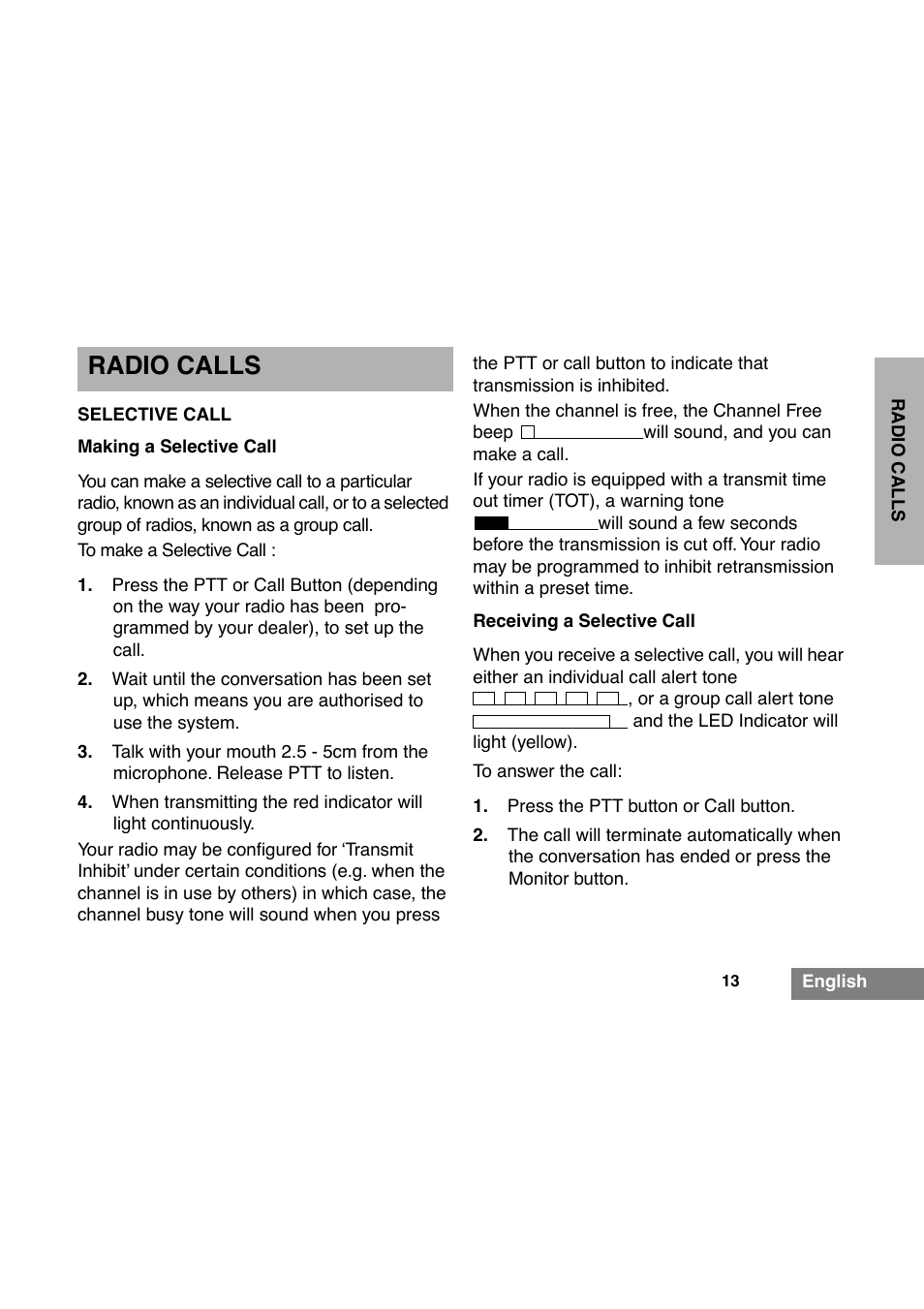 Radio calls | Motorola GP340 User Manual | Page 15 / 30