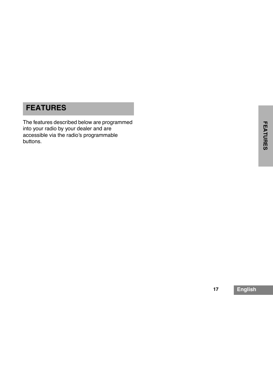 Features | Motorola GP340 User Manual | Page 19 / 30