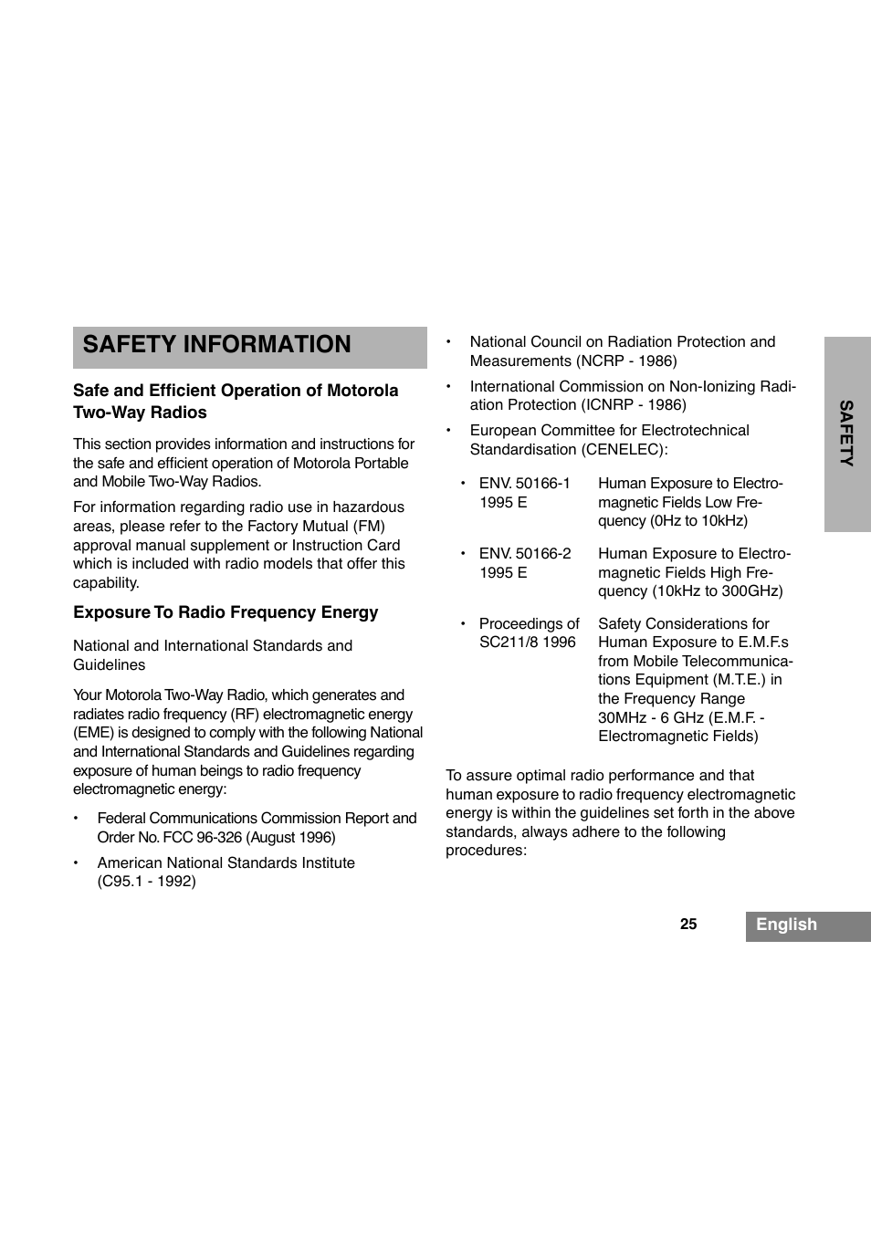 Safety information | Motorola GP340 User Manual | Page 27 / 30