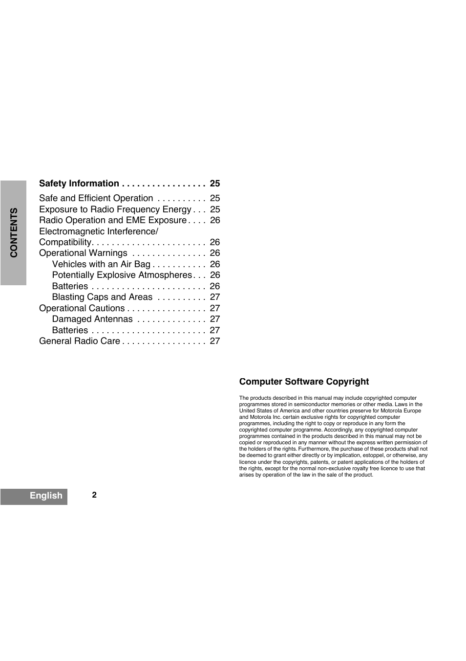 Safety information, Computer software copyright, English | Motorola GP340 User Manual | Page 4 / 30