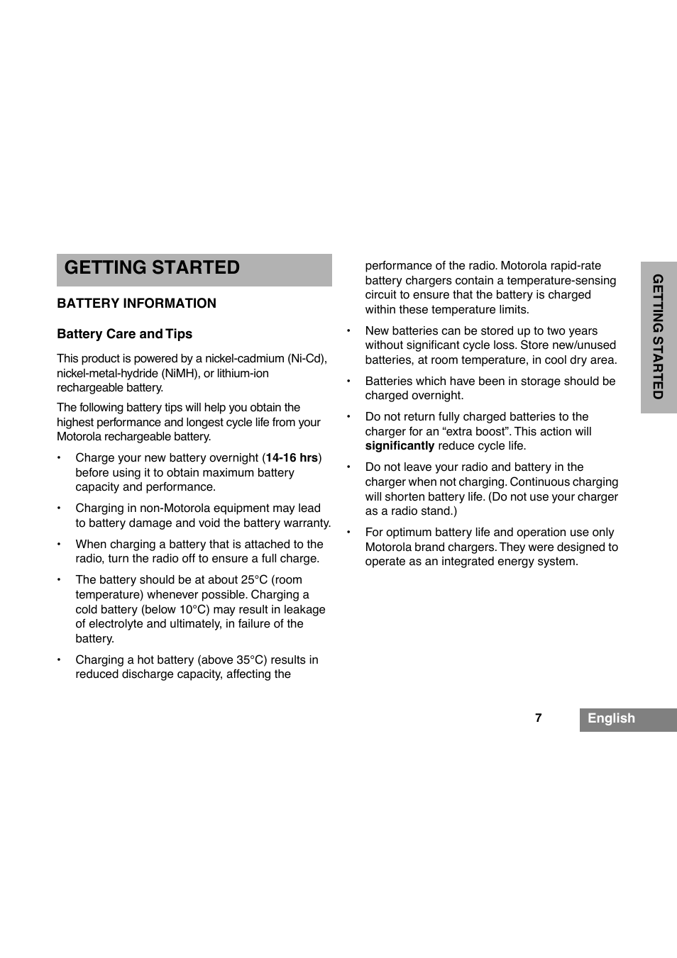 Getting started | Motorola GP340 User Manual | Page 9 / 30