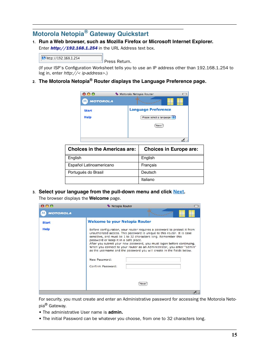 Motorola netopia® gateway quickstart, Motorola netopia, Gateway quickstart | Motorola 2200 User Manual | Page 15 / 262