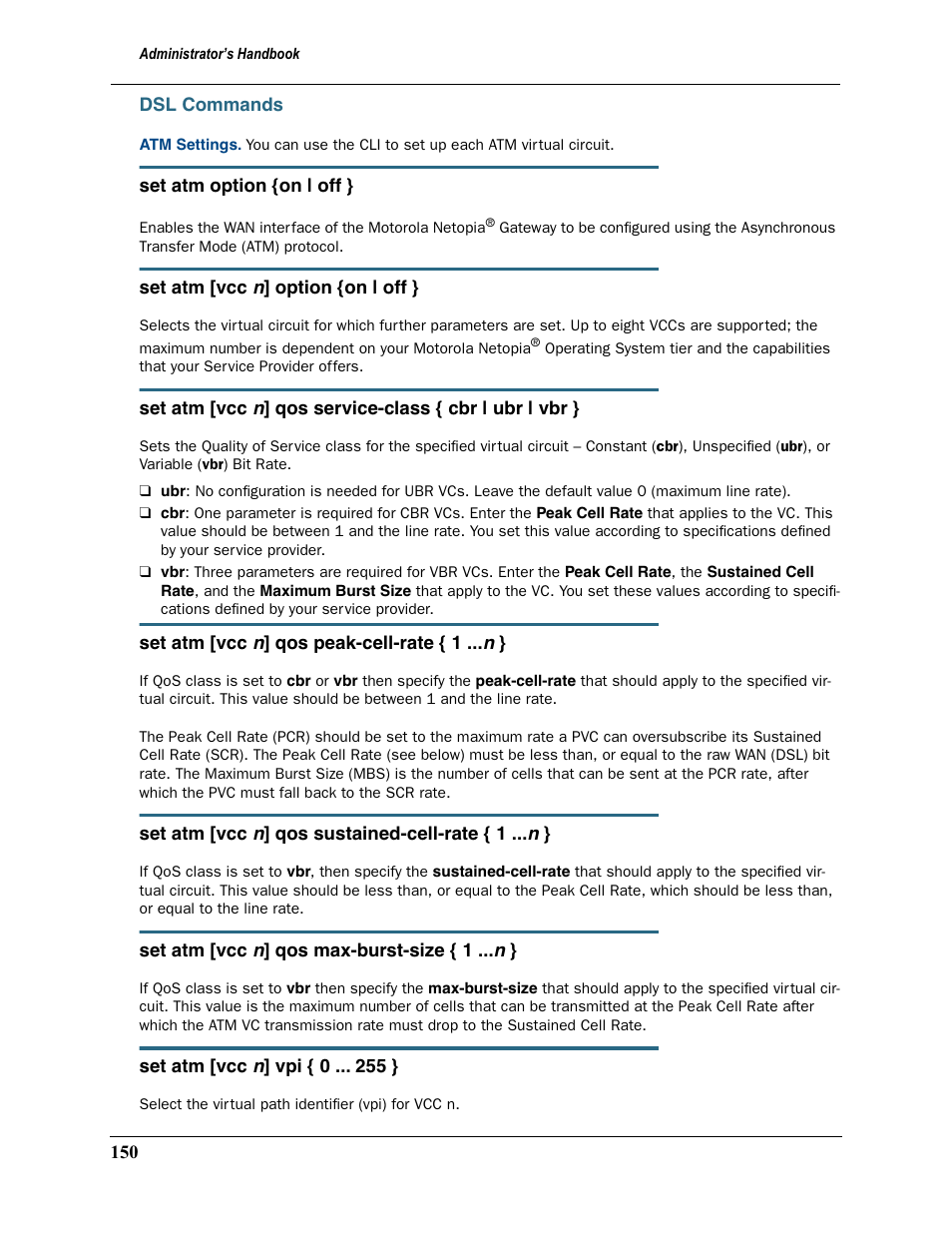 Dsl commands | Motorola 2200 User Manual | Page 150 / 262