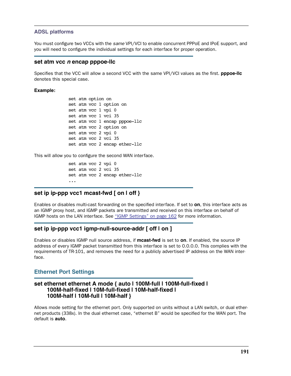 Ethernet port settings | Motorola 2200 User Manual | Page 191 / 262