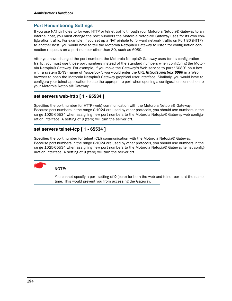 Port renumbering settings | Motorola 2200 User Manual | Page 194 / 262