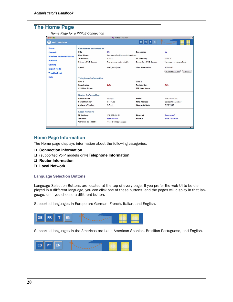 The home page | Motorola 2200 User Manual | Page 20 / 262