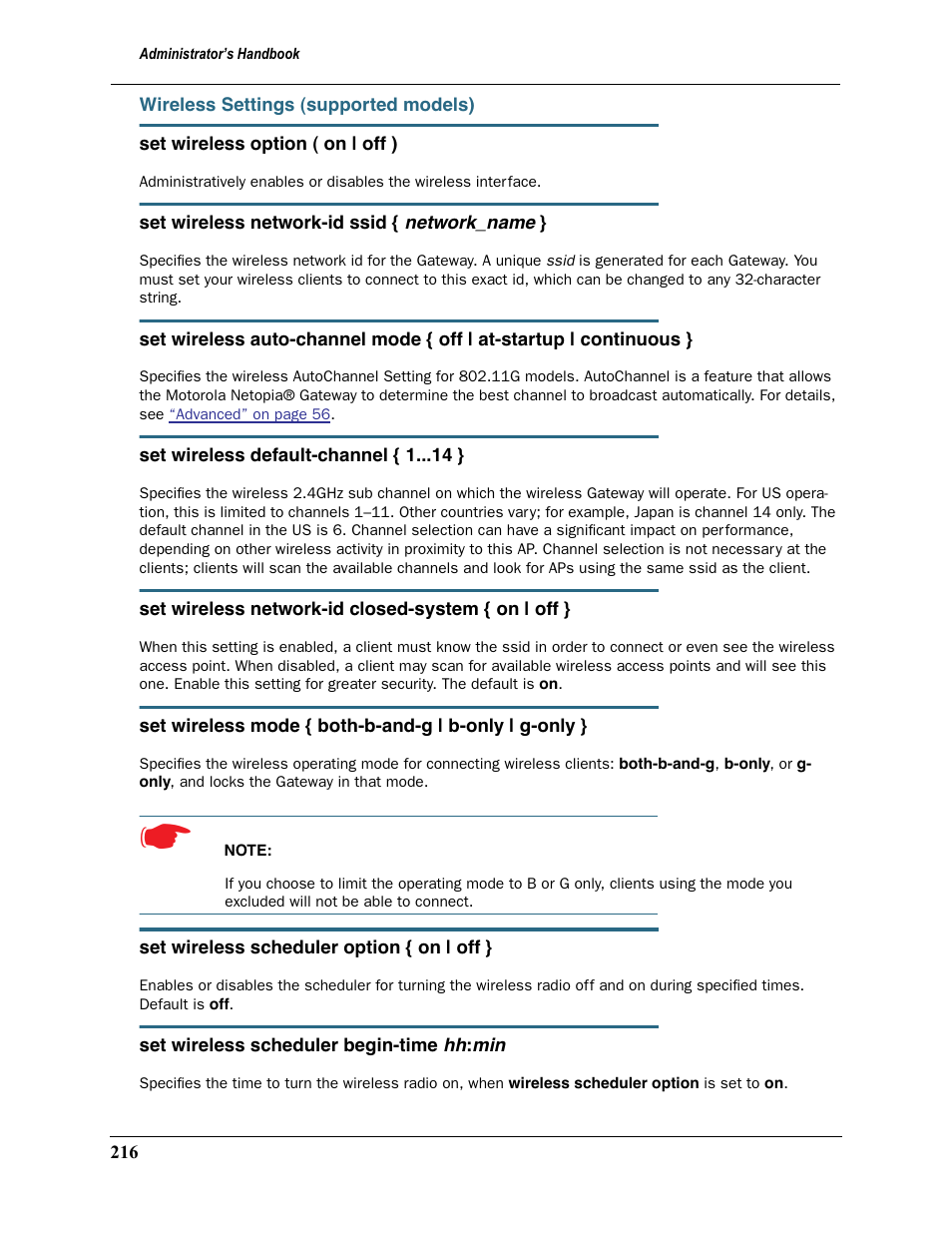 Wireless settings (supported models), Wireless settings (sup | Motorola 2200 User Manual | Page 216 / 262