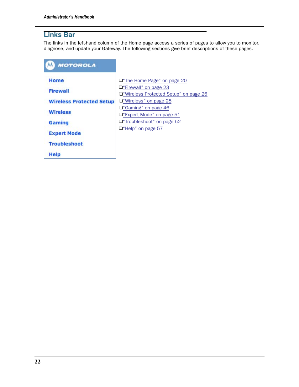 Links bar | Motorola 2200 User Manual | Page 22 / 262