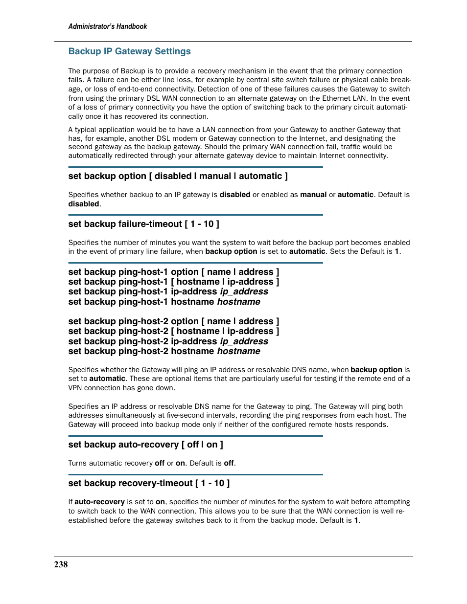 Backup ip gateway settings | Motorola 2200 User Manual | Page 238 / 262