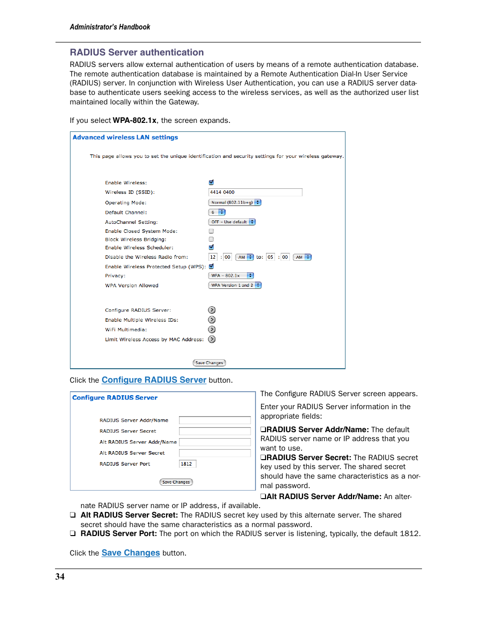 Radius ser ver authentication, Below | Motorola 2200 User Manual | Page 34 / 262